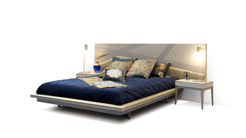 Blue Bed With Lamps